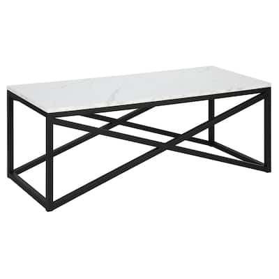 46-Inch Faux Marble Coffee Table with Steel Base for Living Room Decor - 46” x 20” x 17.75”