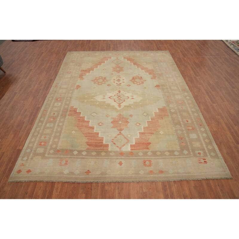 Hand Woven Oriental 100% Wool Carpet Southwestern Tribal Greys & Charcoal Kilim Area Rug - 13' 0'' X 10' 0''