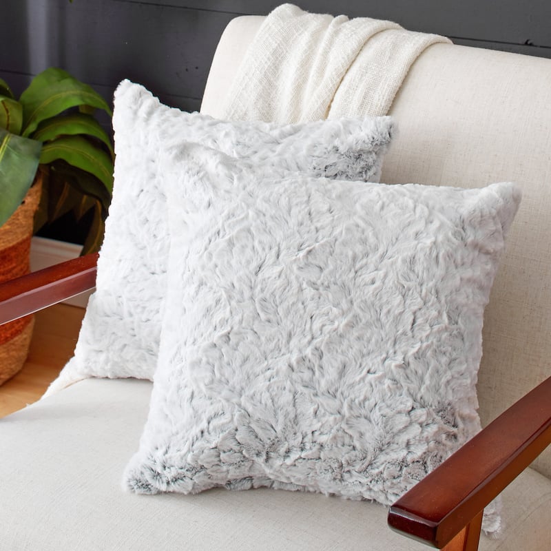 Sorra Home Indoor Faux Fur Knife Edge Square Pillows (Set of 2) - 24 in (Set of 2) - Fauxchilla Silver Fox