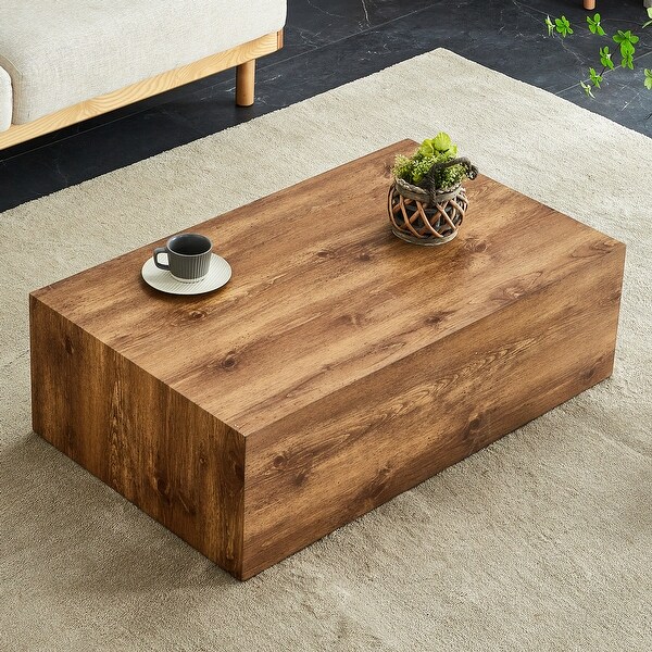 Modern Center Table with Wood Texture Pattern, Rectangular Coffee