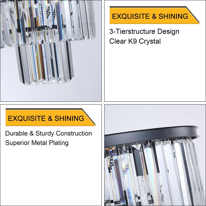 20" Chrome Crystal Chandelier with Adjustable Height, Modern Ceiling Light Fixture for Living Room, Dining Room, Staircase