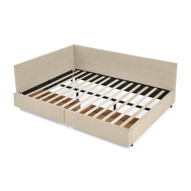 Queen Size Storage Upholstered Tufted Bed Frame, Sofa Bed Frame With Comfortable Backrest And Armrests