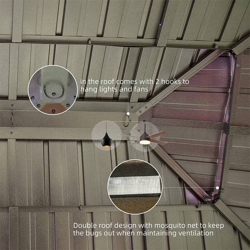 12'x14' Wood-Look Aluminum Hardtop Gazebo with Double Steel Roof, Bug Netting & Privacy Curtains for Outdoor Patio