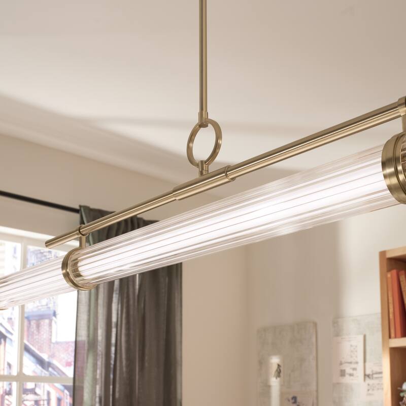 Riven 60.25 Inch LED 1 Light Linear Chandelier with Clear Fluted Glass in Champagne Bronze