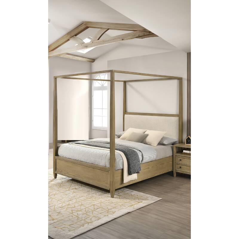 Queen Canopy Bed with Clean-lined Frame and Natural Wood Finish
