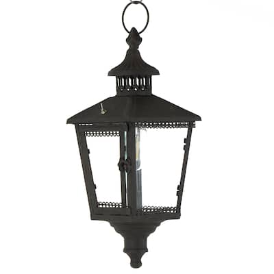 Metal Light House Style Decorative Candle Lantern with Ring Handle - Black - Roche River Decor - 7"W x 7"L x 16"H
