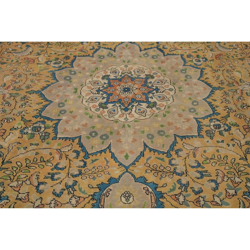 Hand Knotted Oriental 100% Wool Carpet Traditional Floral Oranges & Rust Tabriz Area Rug - 12' 7'' X 9' 10''