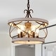 preview thumbnail 3 of 29, Cusp Barn 5-Light Farmhouse Wood Chandelier Adjustable Handmade Rustic Drum Ceiling Light Fixture Hanging Lamp for Foyer Kitchen 15.7-inch - Distressed White