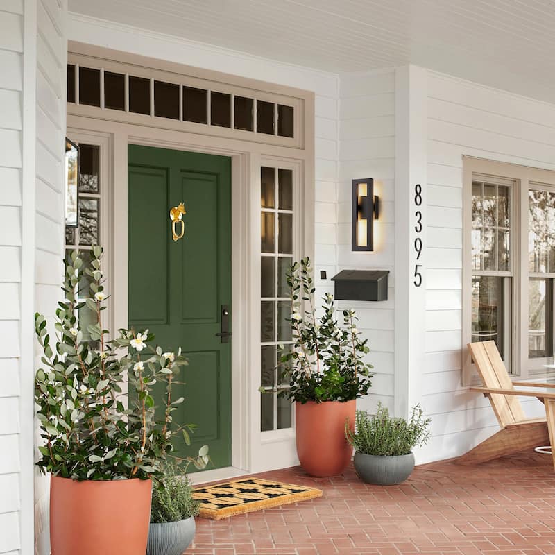 14 in. Modern Black Linear Square Outdoor Wall Light Integrated LED Waterproof Lantern Wall Sconce