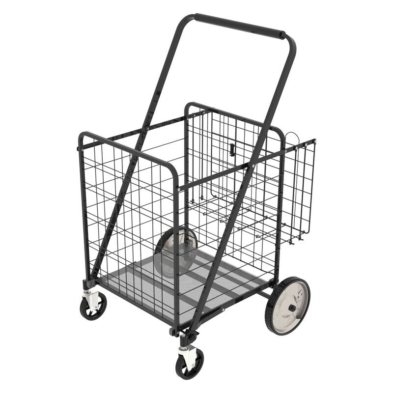 Foldable Super Jumbo Grocery Shopping Cart w/ Double Basket & 360 Rolling Swivel Wheel