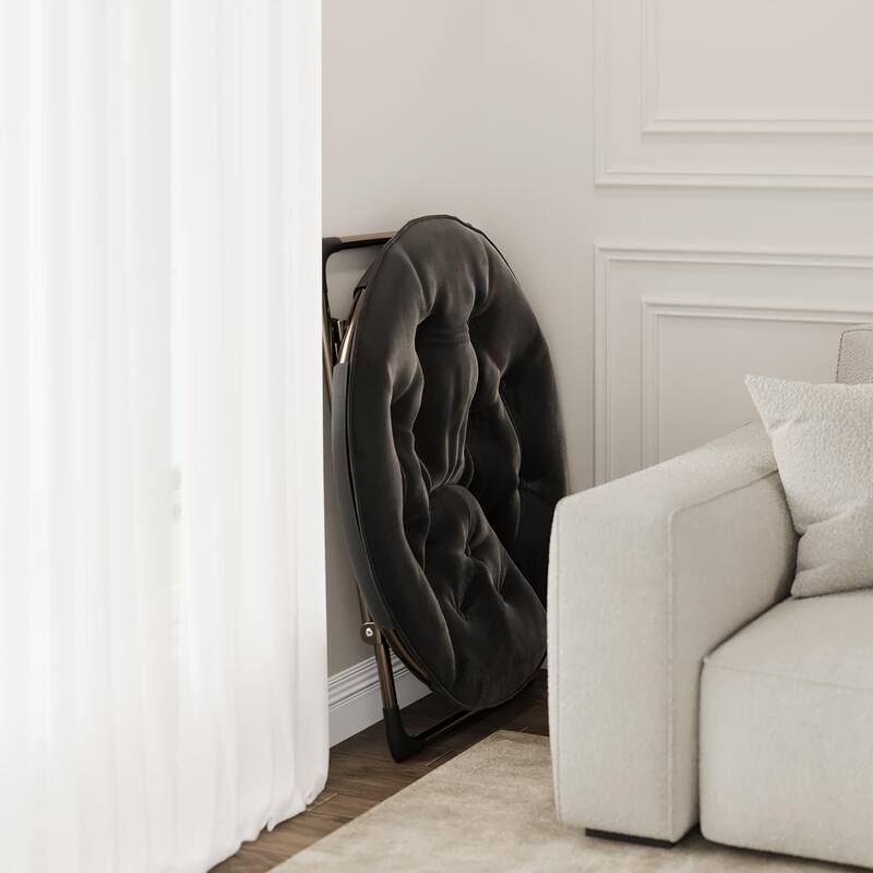 Comfy Folding Saucer Chair for Bedroom, Faux Fur Lounge Moon Chair with Sturdy Metal Frame, Oversized Plush Flower