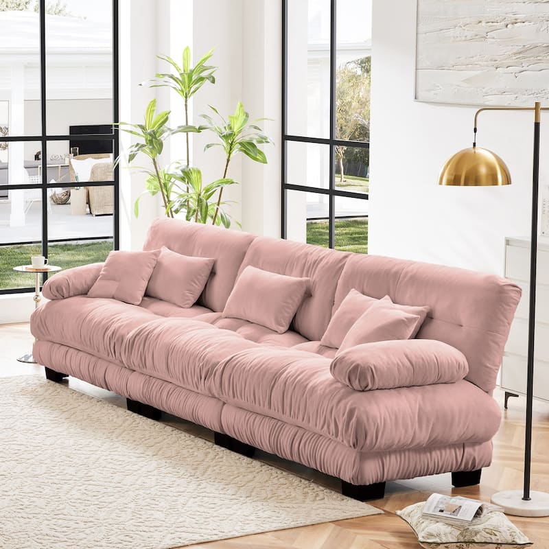133.8" 3 Seater Modular Sofa, Oversized Upholstered Sectional Couches for Living Room, Chenille Fabric Couch Set with Ottoman