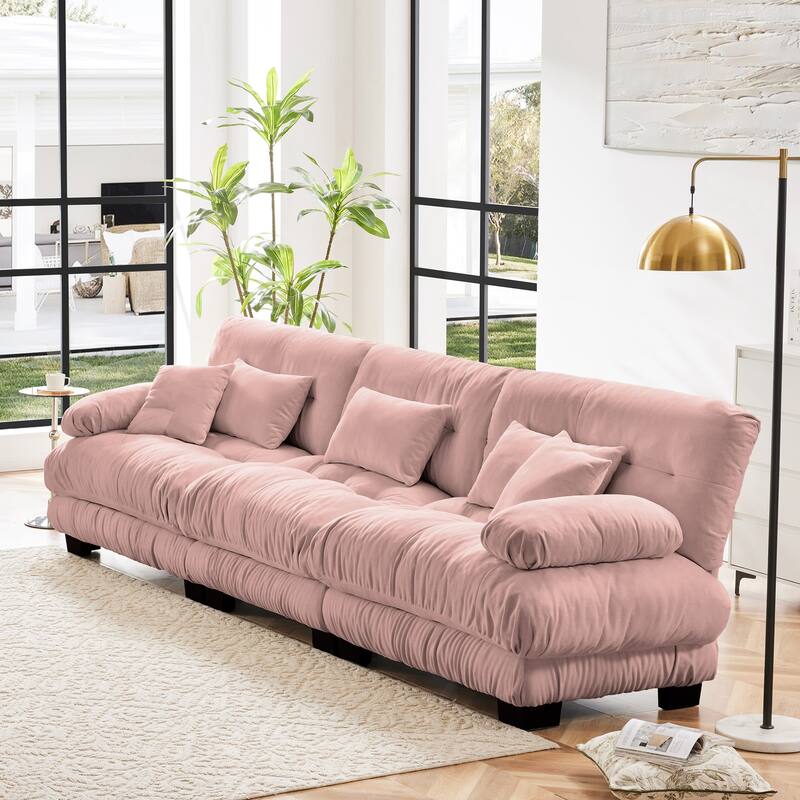 Roomfitters 3-Seater Modular Chenille Sofa, Deep Seat Cloud Couch with Round Bolster Armrests