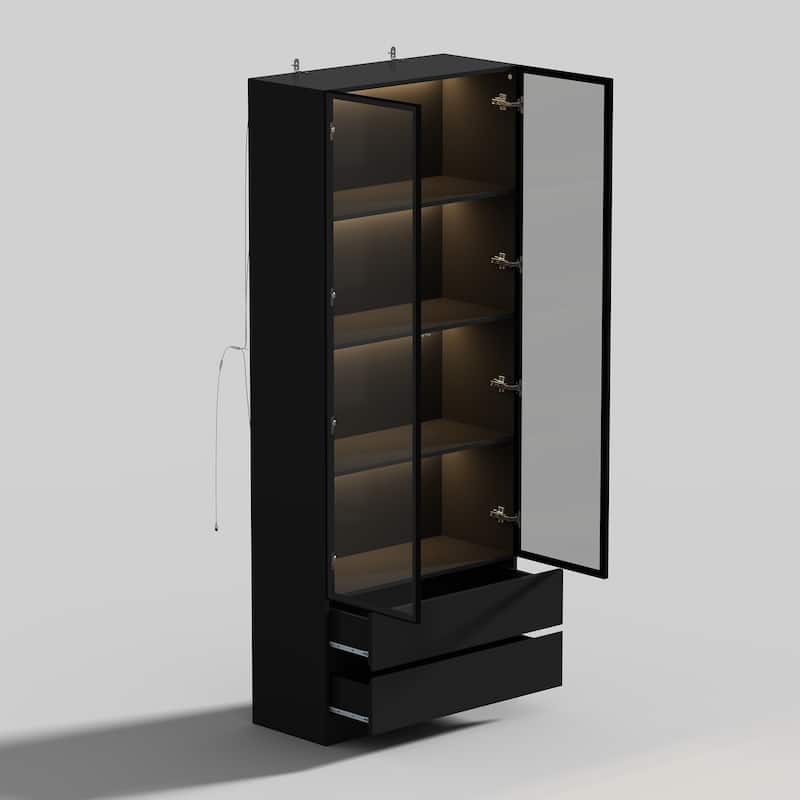 Sleek Modular Curio Wine Cabinet Storage Solution with Glass Doors