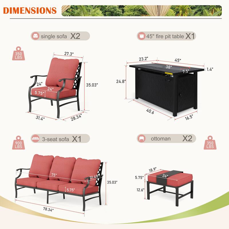 MAISON ARTS Outdoor Sofa Set 4/6-Piece Patio Conversation Set with 45'' Gas Fire Pit Table
