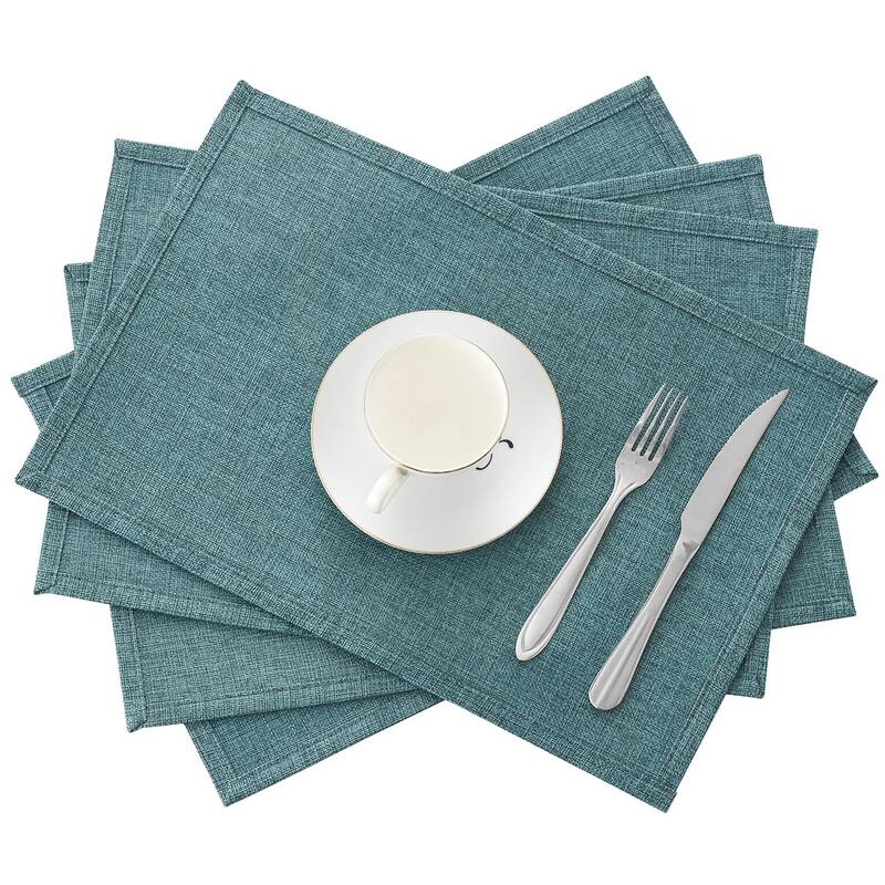 Linen Placemats Set of 4, Heat Resistant Dining Table Place Mats , Machine Washable - Set of 4 - Blue