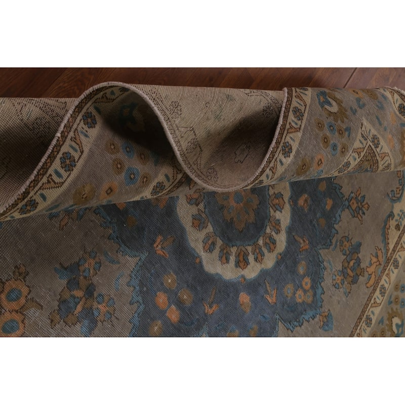 Distressed Brown Over-Dyed Tabriz Persian Vintage Rug - 6'8"x 9'6"