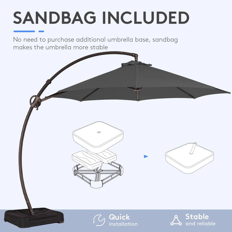 10 ft.Aluminum Curvy Cantilever Offset Hanging Patio Umbrella With Sandbag Base