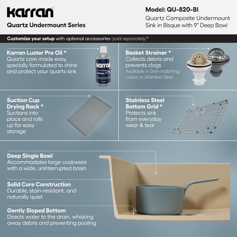 Karran Undermount 24.38 in Single Bowl Quartz Kitchen Sink
