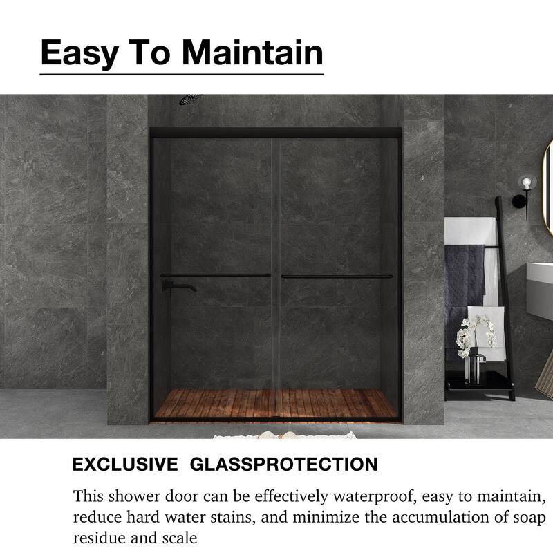 48/54/60 Inch Double Sliding Framed Shower Door with Clear Tempered Glass