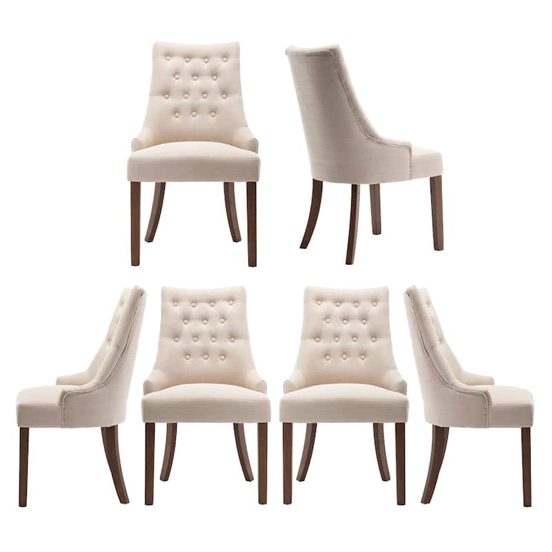 Wingback Upholstered Dining Chairs, Fabric Side with Tufted Button