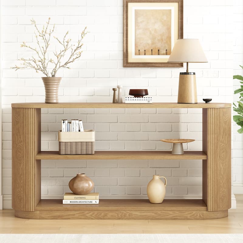 Versatile Slim Console Table with Open Shelf and Stylish Wood Grain for Living Room - Natural