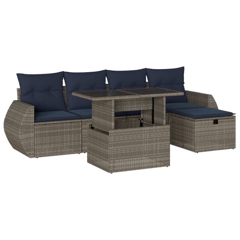 vidaXL Patio Sofa Set with Cushions Sectional Couches 6 Piece Poly Rattan
