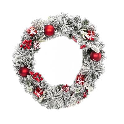 Artisasset Christmas Wreath Decorated With a Snow-White Effect Apple Gift Box - White