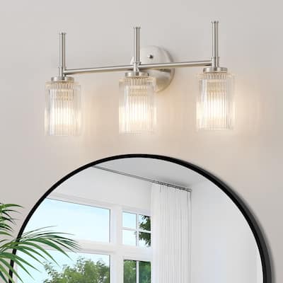 KAWOTI 22"Wide 3-Light Bathroom Vanity Light with Ribbed Glass Shade
