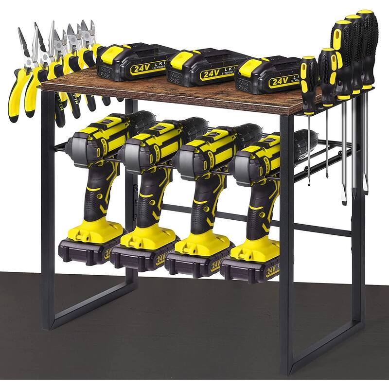 Bench Top Power Tool Organizer with 4 Drill Holders