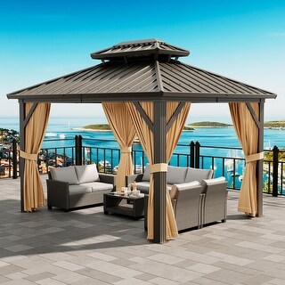 10 x 12 FT Outdoor Metal Pergola，Hard Top Gazebo, Galvanized Steel ...