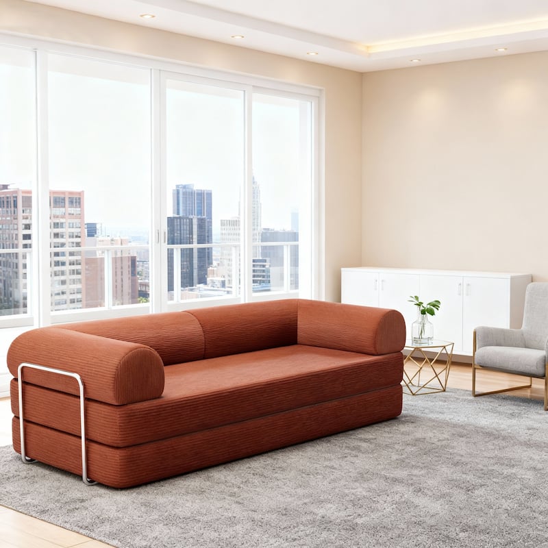 79" Contemporary Corduroy Module Comfortable Compressed Sofa