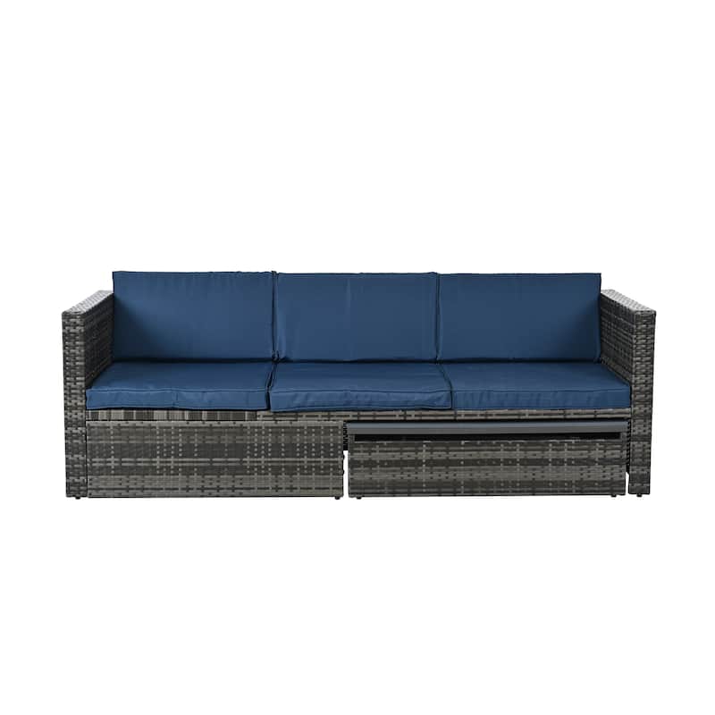 5 Pieces PE Wicker Outdoor Sectional Sofa Set with Lift-Top Coffee Table
