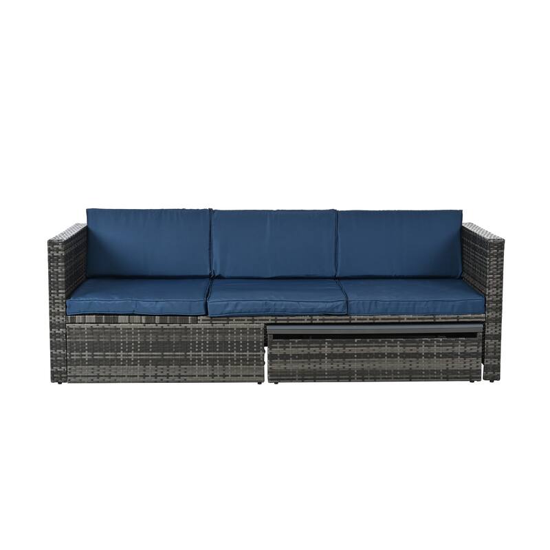 GDFStudio - 5-Piece Outdoor PE Wicker Patio Set with Lift-Top Plywood Coffee Table & Lounger Sofa