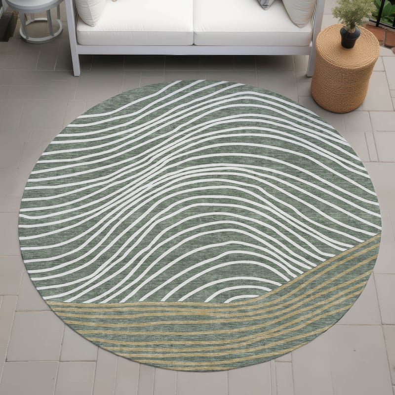 Machine Washable Indoor/ Outdoor Modern Arches Chantille Rug - Basil - 8' x 8'