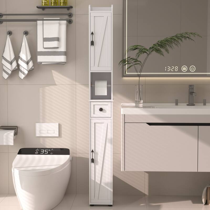 Javlergo Bathroom Tall Cabinet with Adjustable Shelves, Floor Narrow Slim Storage Cabinet for Small Space