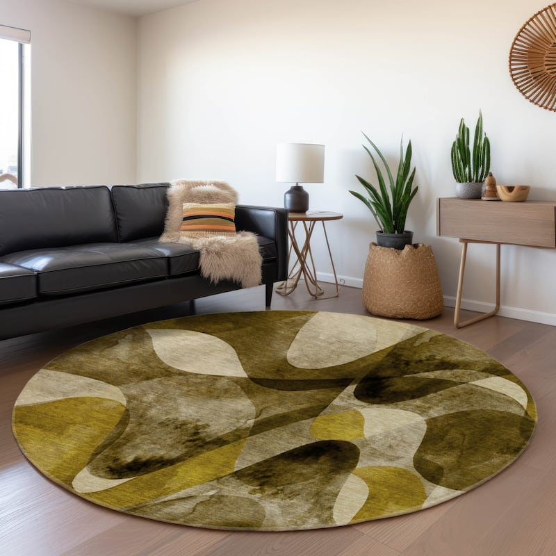 Premium Washable Super Soft Abstract Contemporary Mayfield Rug - Coffee - 8' x 8' - Round