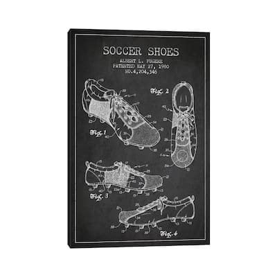 iCanvas "Soccer Shoe Charcoal Patent Blueprint" by Aged Pixel Canvas Print