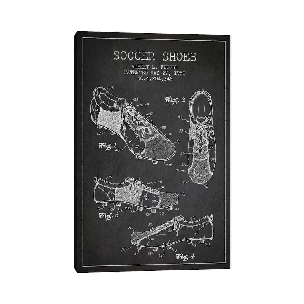 iCanvas "Soccer Shoe Charcoal Patent Blueprint" by Aged Pixel Canvas Print