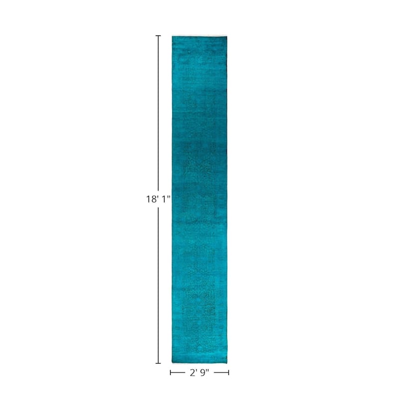 Overton Hand Knotted Wool Vintage Inspired Modern Contemporary Overdyed Blue Runner Rug - 2' 9" x 18' 1"