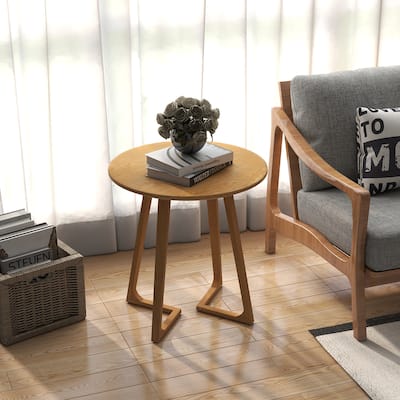 24'' Round Side Table Solid Rubber Wood End Table Beside Sofa & Bed