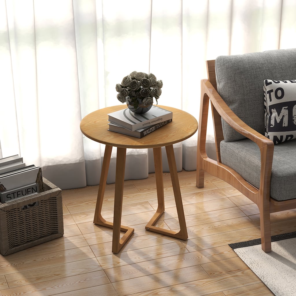 24'' Round Side Table Solid Rubber Wood End Table Beside Sofa & Bed