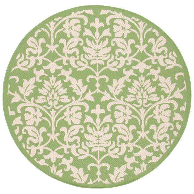 SAFAVIEH Courtyard Bettylou Indoor/ Outdoor Damask Area Rug - 6'7" x 6'7" Round - Olive/Natural