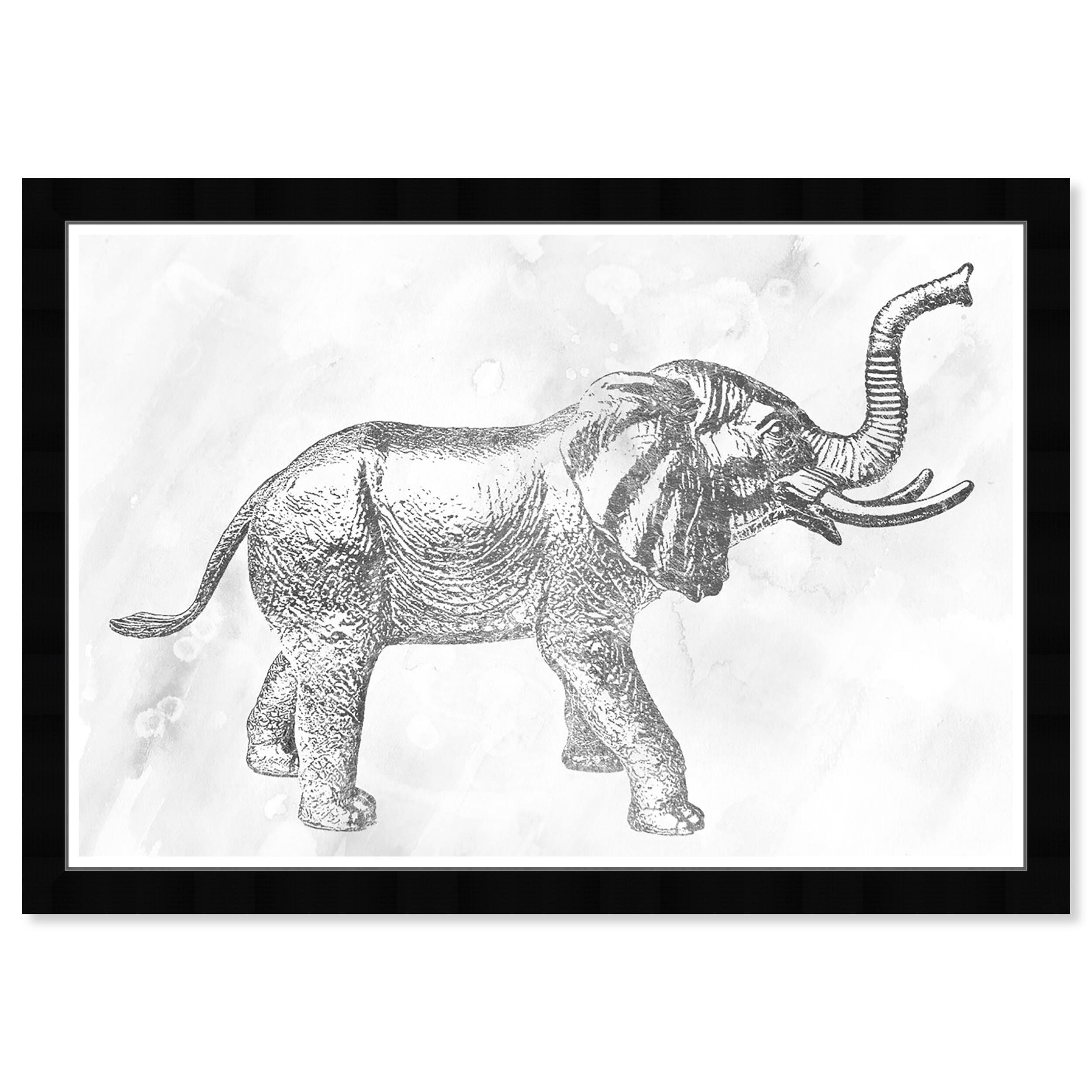 Wynwood Studio 'Elephant Silver' Animals Wall Art Framed Print Zoo and