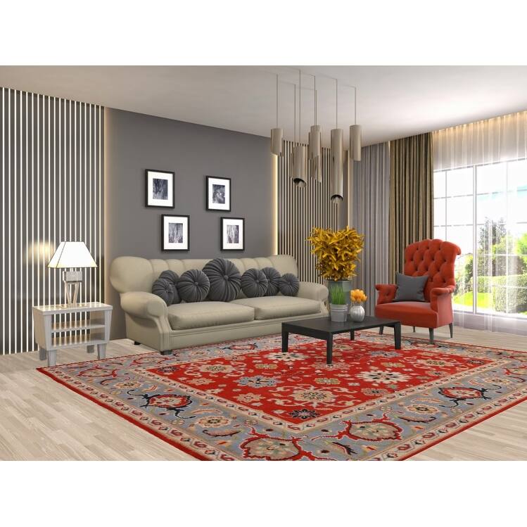 Hand Knotted Oriental 100% Wool Carpet Traditional Floral Red Heriz (serapi) Area Rug - 10' 0'' X 7' 11''