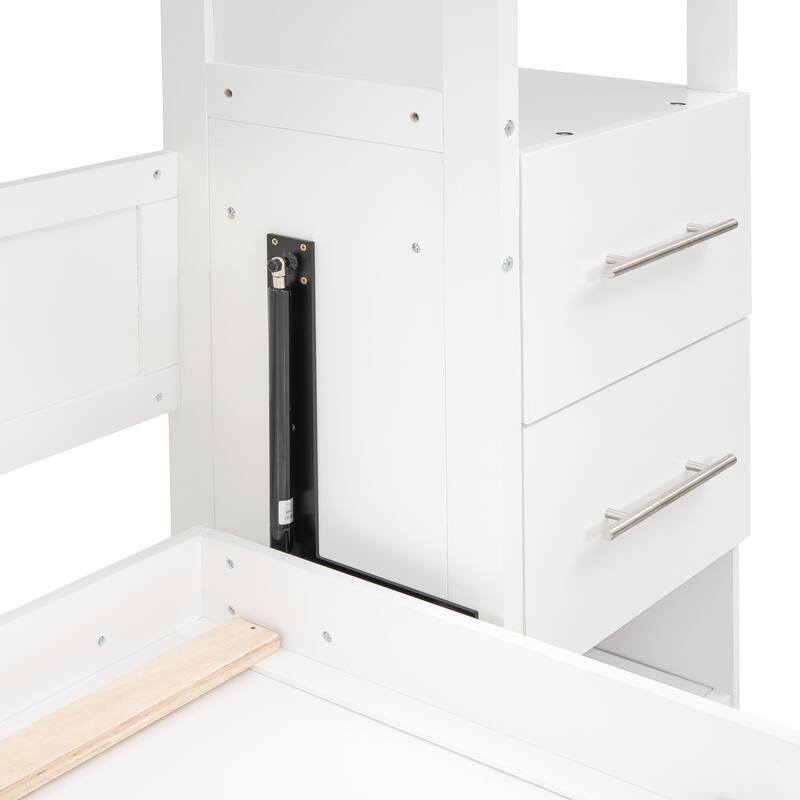 Queen Murphy Bed with Shelves & Drawers - Modern Wall Bed with Built-in LED Lighting, Space Saving Foldable Bed System