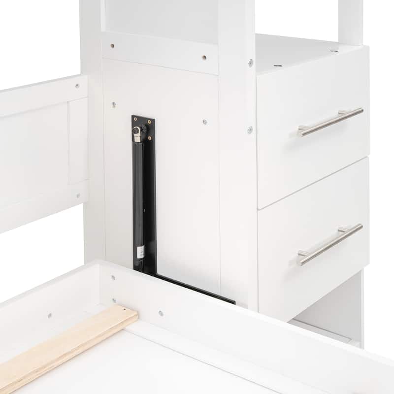 Unique Elegance Queen Size Murphy Bed Wall Bed with Shelves, Drawers & LED Lights, White