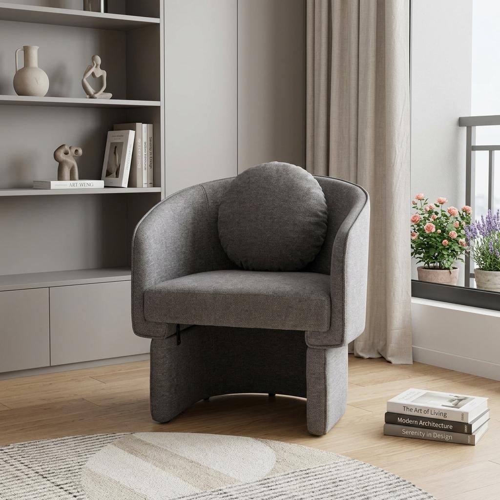 HomeRoots 28" Gray Upholstered Club Chair And Toss Pillow - 28.00 in. x 32.30 in. x 26.00 in.
