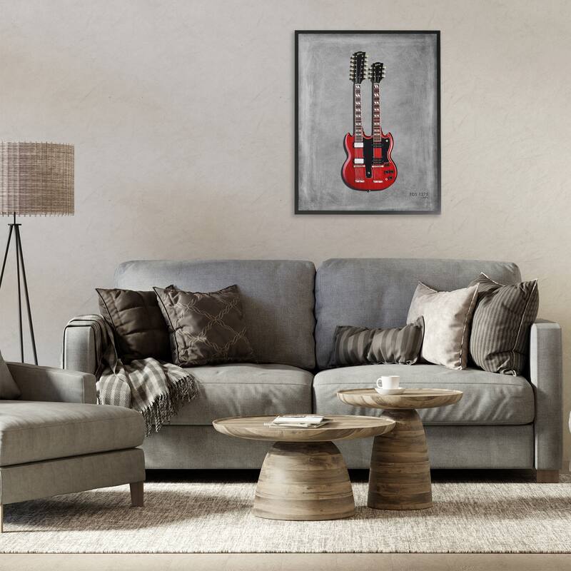 Stupell Red Double Neck Guitar Framed Giclee Art Design By Mark Rogan