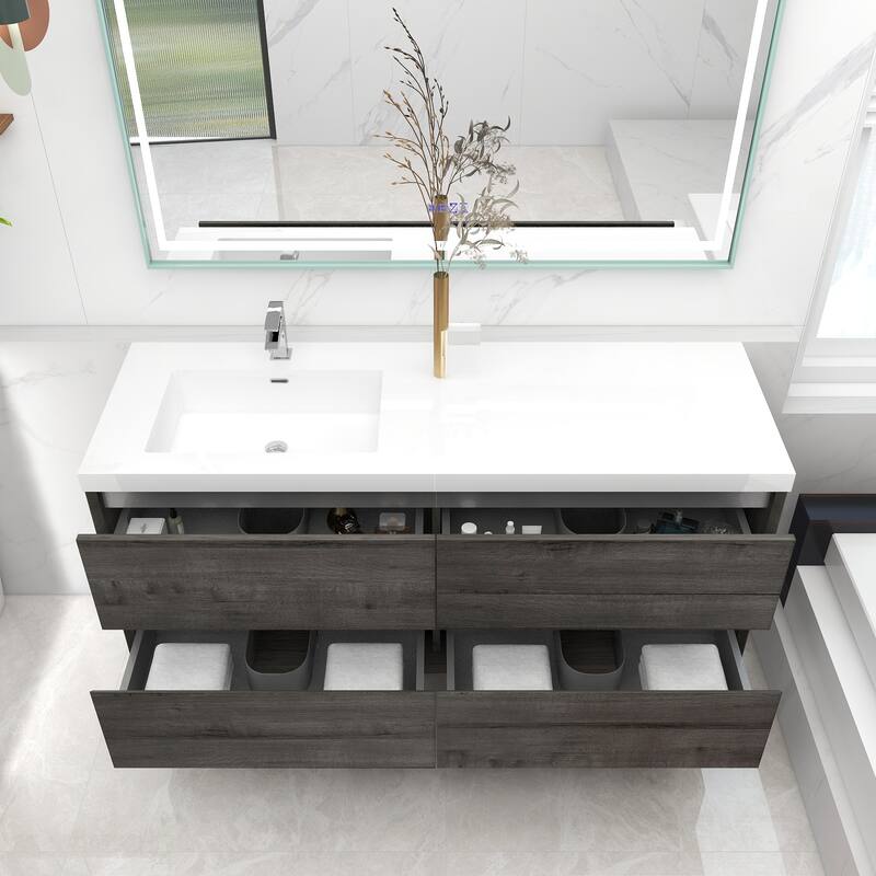 Selina 60" Wall Mounted Vanity with Single Sink on the Left - 60
